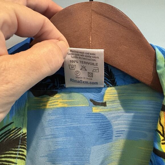 Rima Hawaiian Shirt Men Small Blue Aruba One Happy Island Beach Sunset Vacation - Picture 10 of 11